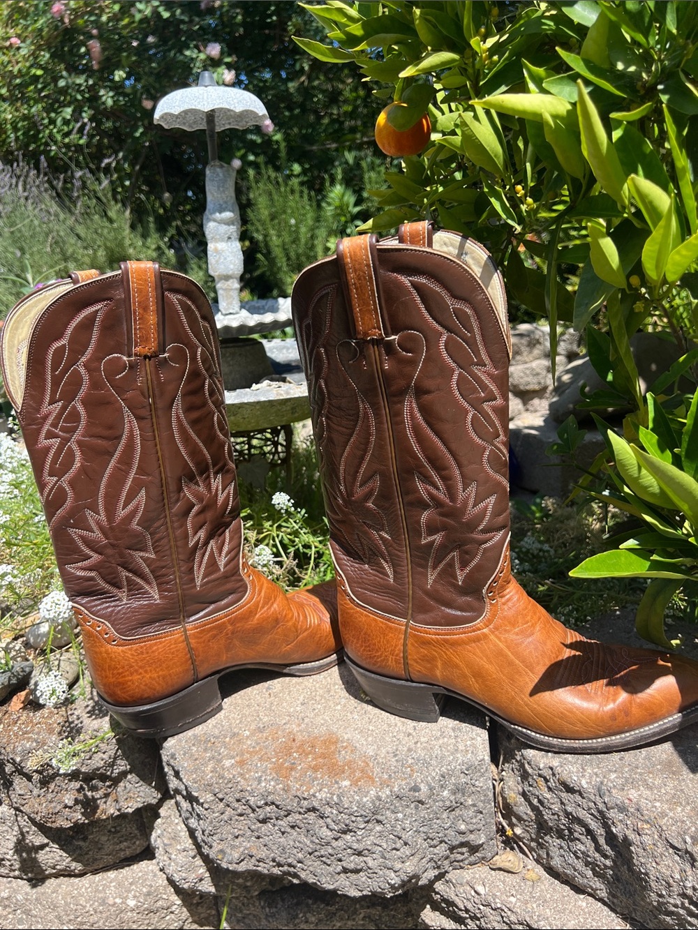 Vintage! Hondo men’s Tan & Dark Brown Western Cowboy Boots full grain leather - Picture 6 of 14